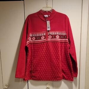 Kim Rogers Red Zip Up Sweater with White Pattern